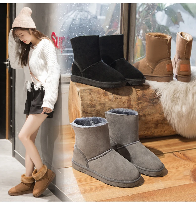 Snow Boot Women's Mid-Calf Boots Booties Ladies Shoes Low Heels booties Bootee Woman Round Toe Lace Up Short Mid Calf Rubbe
