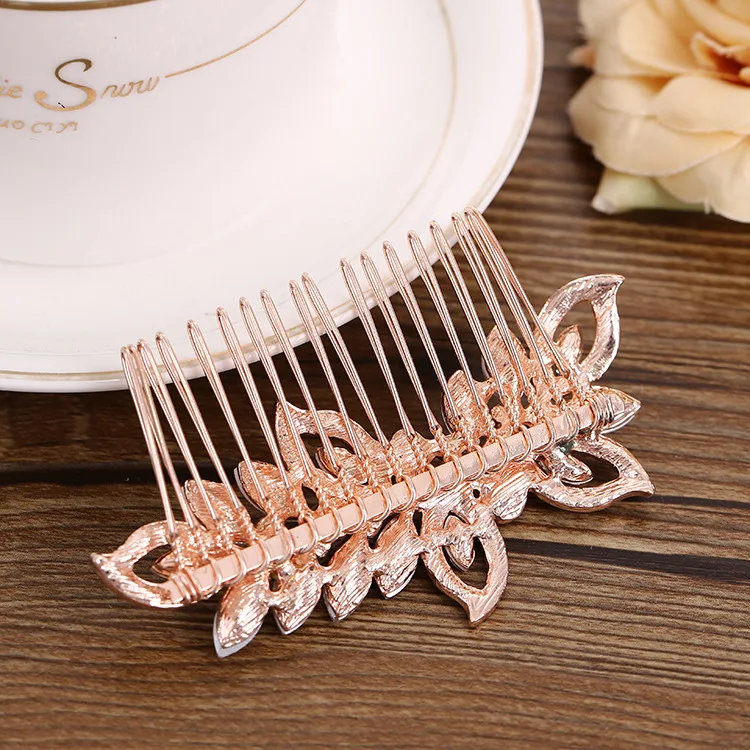 Le Liin Rose Gold Bridal CZ Hair Comb Bride Pearl Headpiece Alloy Crystal Barrette Wedding Hair Accessories Hair Jewelry