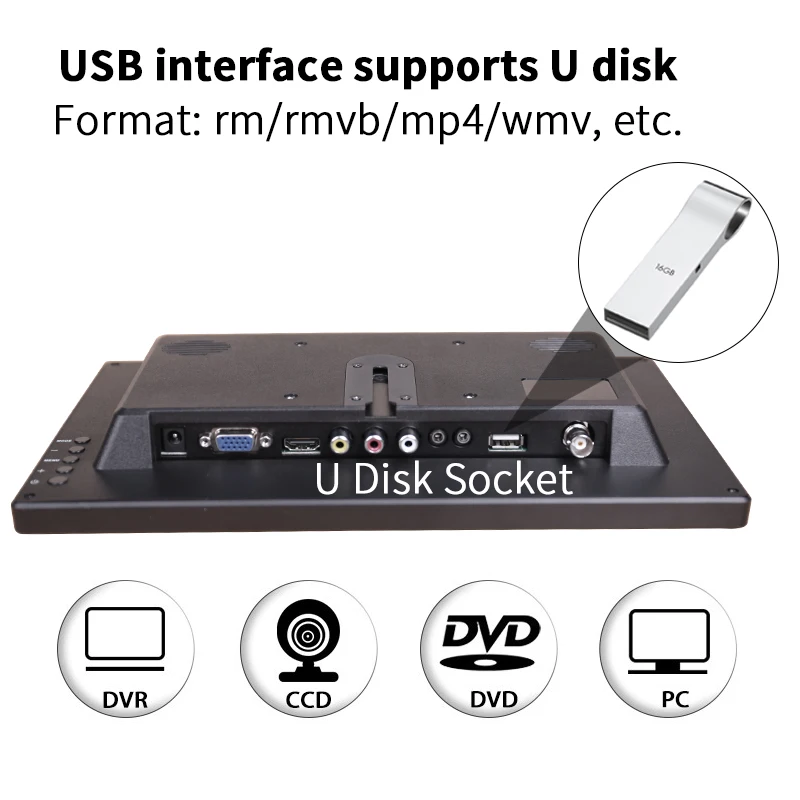 New 12 inch 1920x1080P HD Portable Display with HDMI VGA Interface Computer Gaming Monitor for PS4 