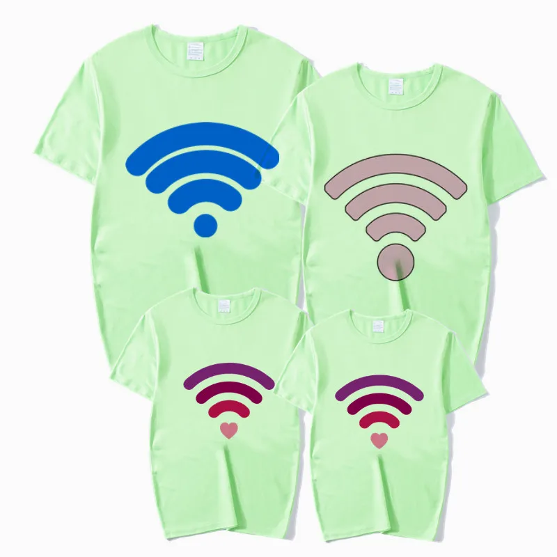 Одинаковые комплекты для всей семьи с принтом Wi-Fi; футболка; мама папа, сын; семейная Одежда для маленьких девочек; детская футболка - Цвет: P1299-Green