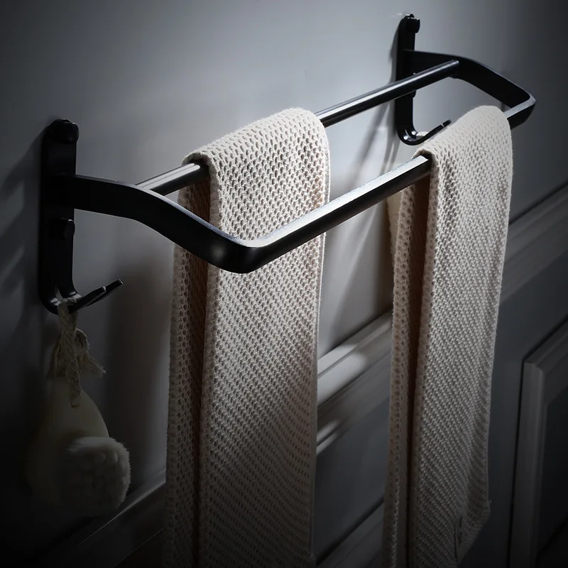 

Hotel Alumimum Black And White with Pattern Towel Rack Double Poles Vintage Bathroom Toilet Double Layer Towel Rod Towel Bar