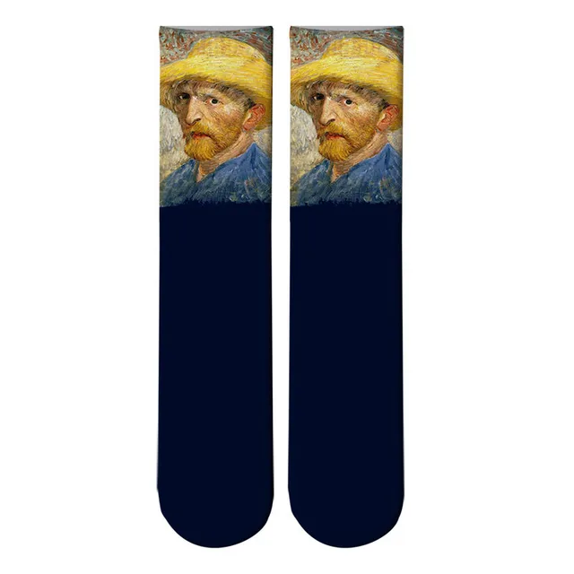 Mona Lisa Retro Printed Art Socks For Unisex Fashion Funny Famous Painting Long Socks Van Gogh Starry Night Women Cotton Socks Style22