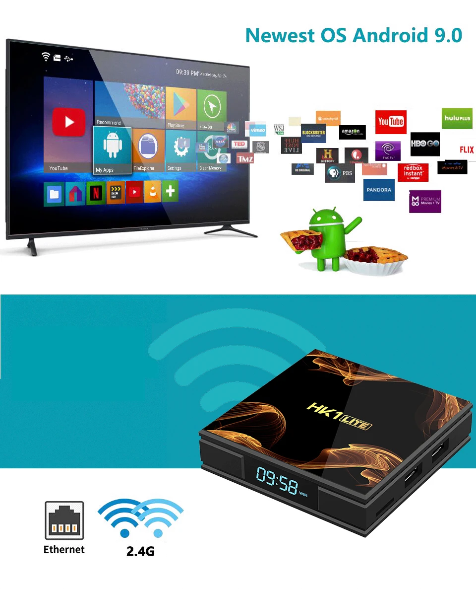 HK1Lite Android 9,0 ТВ контейнер под элемент питания 2 Гб DDR3 16GB Смарт ТВ коробка Android 2,4G Wi-Fi 4K H.265 100M Media Player RK3228A IPTV Set-top Box