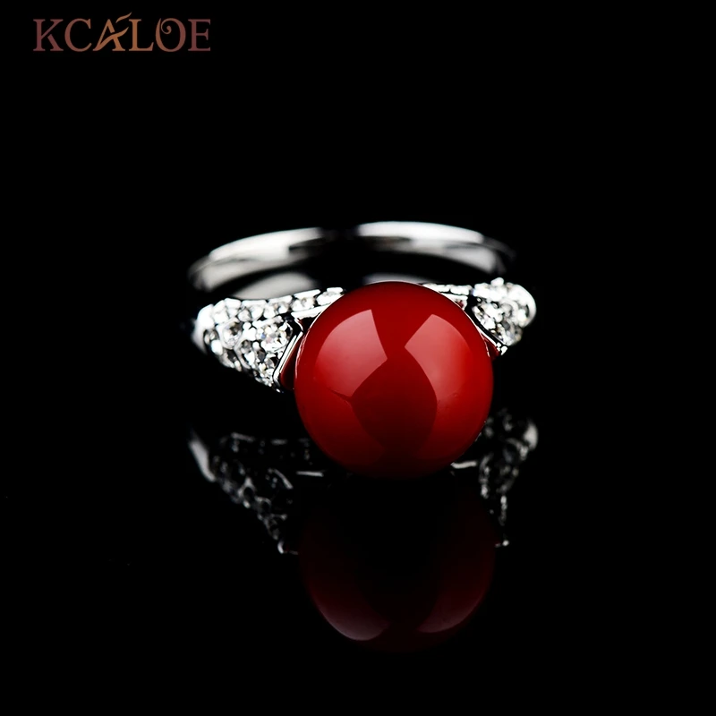 KCALOE Кольца с Красным Искусственным Кораллом Свадебные Украшения Позолоченное