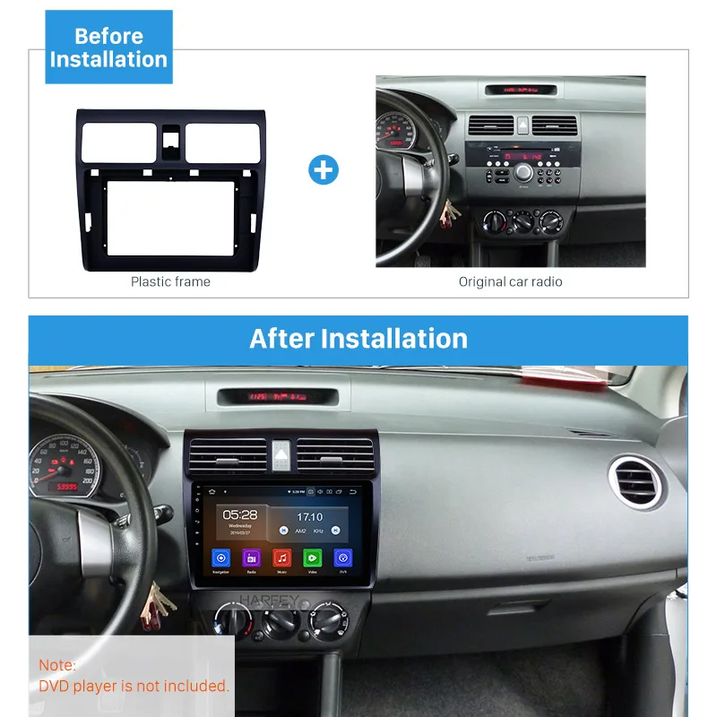 Harfey 2din фасции черный автомобиль Радио Рамка 10,1 дюймов для 2009 SUZUKI SWIFT Dash монтажный комплект отделка панели без зазора