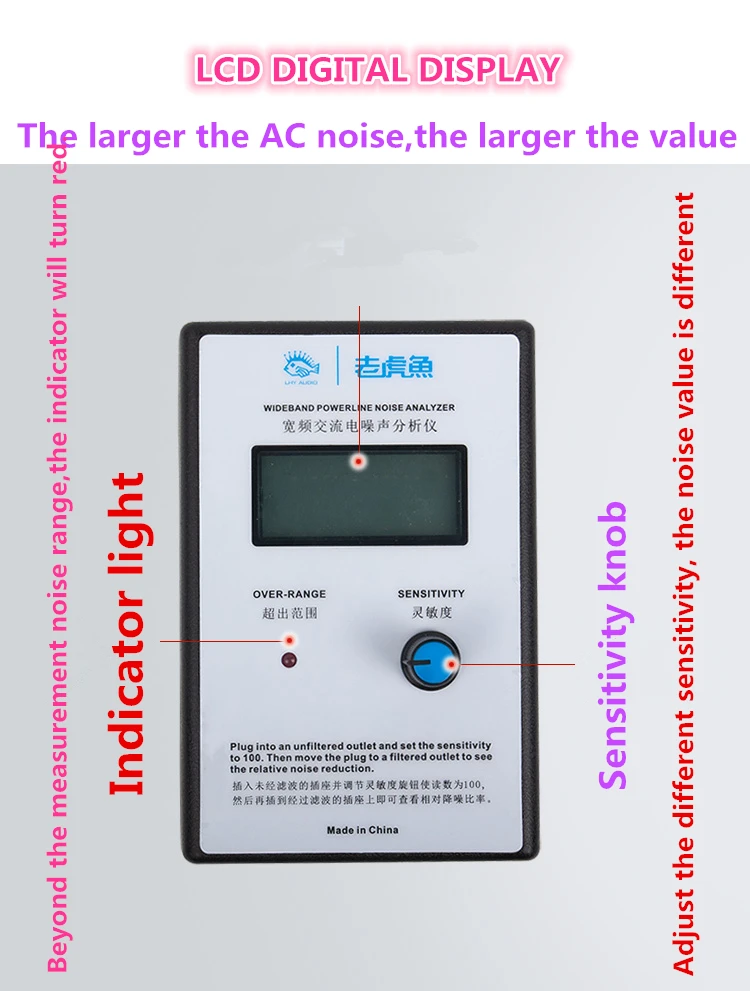 AC Noise Analyzer EMI Meter AC Noise Meter with LCD Display Power Cord tpys 