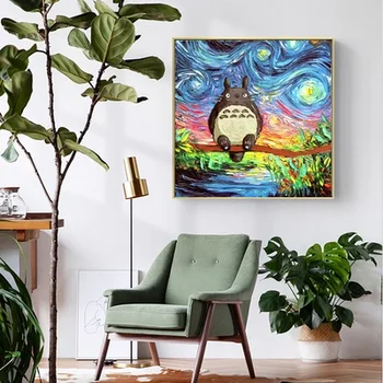 

My Neighbor Totoro Art Starry Night Giclee print Van Gogh Anime Poster Print on Canvas Wall Art Home Decor No Frame