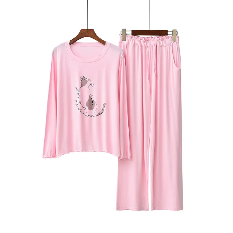

Spring Autumn Nightgown Feminine Japanese Korean Style Cute Printing Long Sleeve Round Neck Pajamas Homewear Set Women Gecelik