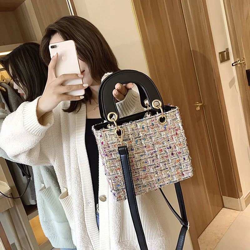 Шерстяная женская сумка 2019 осенняя и зимняя модная дама Tote Сумка шерстяная через
