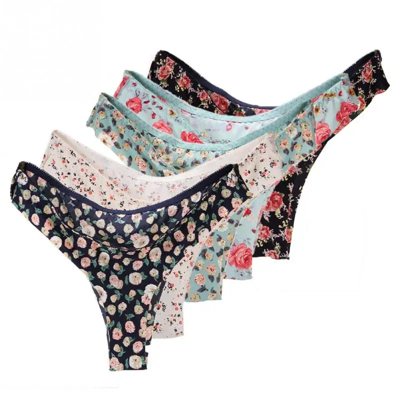 

5Pcs Soft Seamless Women Thong Low Waist Flower Pattern Sexy Beautiful Underwear