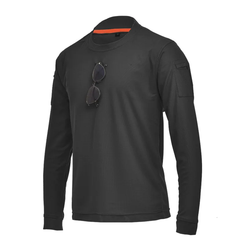 Армейский веер, тактическая Мужская рубашка с длинным рукавом, свободная, большой размер, стрейчевая футболка с круглым вырезом, уличная, походная, для альпинизма, тренировочная, военная футболка - Цвет: black