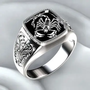 

Creative Men‘s Rings Silver Vintage Carving Scorpion Rings Exaggerated Punk Biker Anniversary Rings for Male Best Gift