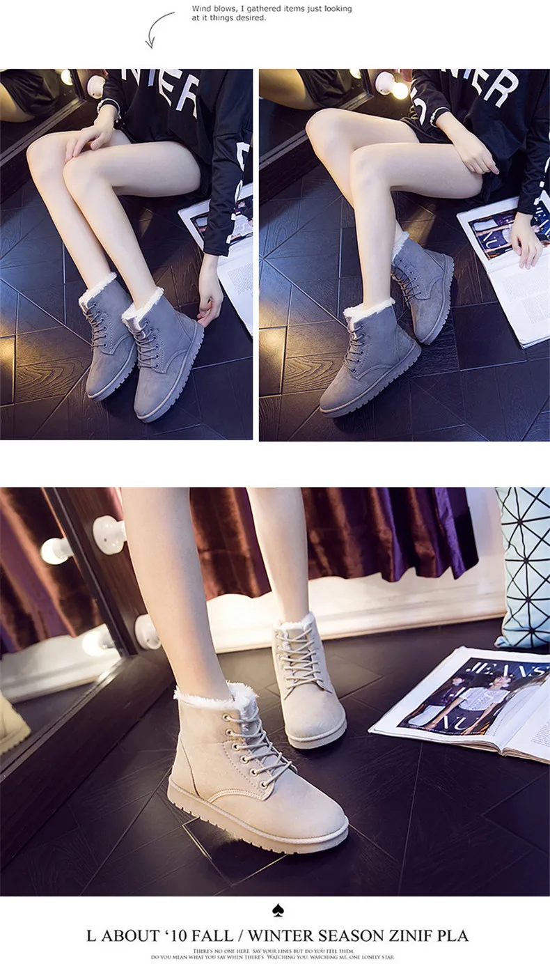 Pink Flock Warm Cotton Women Boots Cheap Winter Shoes Casual High top Fur Flats Outdoor Hot Women Snow Boots botines mujer 2021