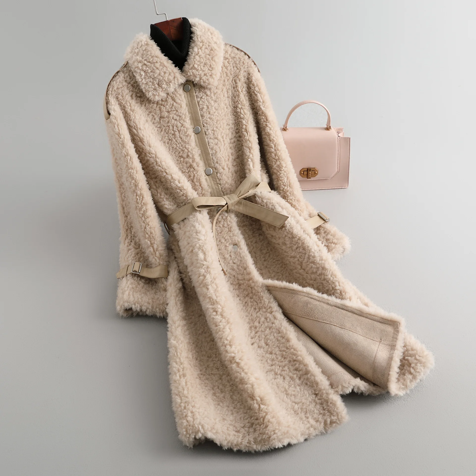 

Ladies new lamb wool sheep shearing coat female anti-season mid-length granular fleece and fur all-in-one fur coat