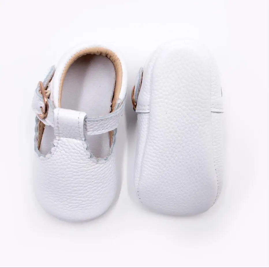 Г., обувь Мэри Джейн из натуральной кожи с Т-образным ремешком для маленьких девочек балетки для маленьких принцесс обувь для новорожденных с мягкой подошвой - Цвет: white
