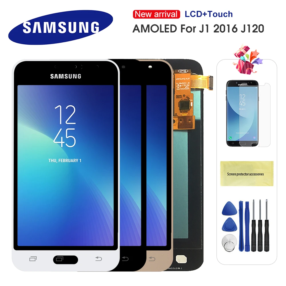 AMOLED lcd для samsung Galaxy J1 lcd J120 J120F j120M J120H дисплей кодирующий преобразователь сенсорного экрана в сборе для j120 lcd