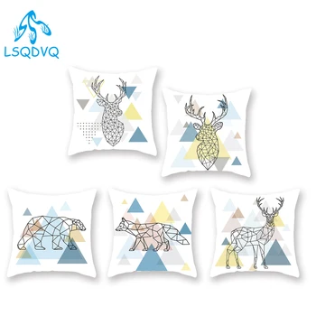 

Polyester Nordic Style Cute Cartoon Throw Pillow Case Geomtric Animals Deer Giraffe Sofa Seat Cushion Cover for Living Room