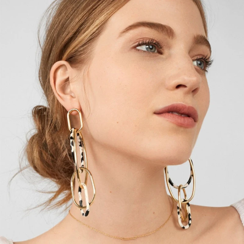 

Vintage Acrylic Leopard Print Tassel Earrings for Women Link Resin Exaggerated Retro Wedding Party Earrings Jewelry Gift