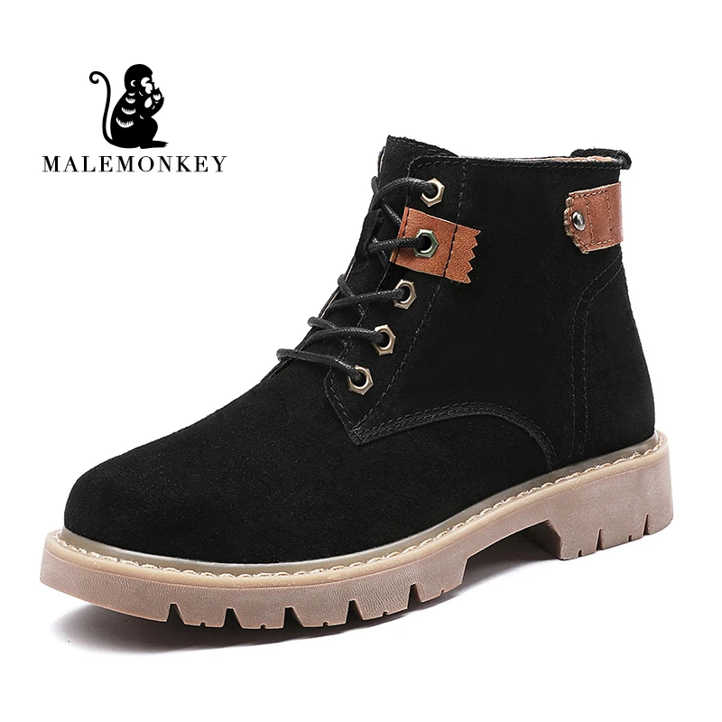 

MALEMONKEY Luxury Brand Designers 2019 New Fashion Women Shoes Black Lace up Rubber Lady Doc Martens Ankle Boot