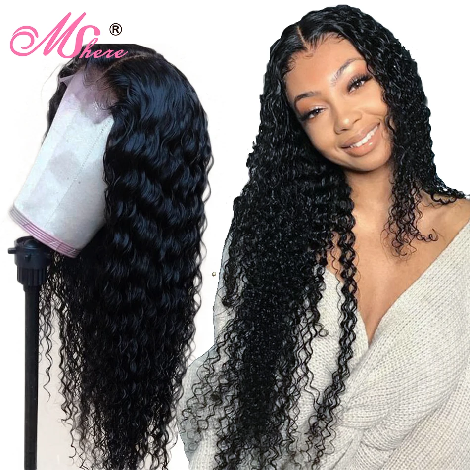 Парики Mshere из кудрявых человеческих волос бразильские парики на сетке 4x4 для