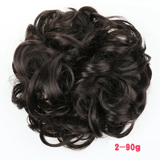 MERISIHAIR Synthetic Girls Curly Scrunchie Chignon With Rubber Band Brown Gray Hair Ring Wrap On Messy Bun Ponytails 90g-2
