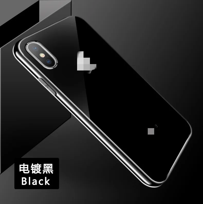 Чехол для iphone X XR XS MAX, цветной Ультратонкий чехол с гальваническим покрытием+ чехол из ТПУ, противоударный чехол для iphone 6 6Plus 7 8 Capa - Цвет: Black