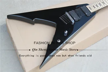 

free shipping 7 strings black electric guitar with basswood body,maple fretboard with arrows inlay,24 frets