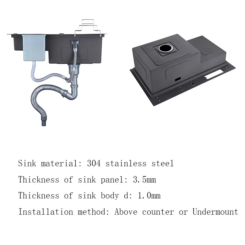 Black High and low sink kitchen sink With knife holder vegetable washing basin With cutting board stainless steel pia black