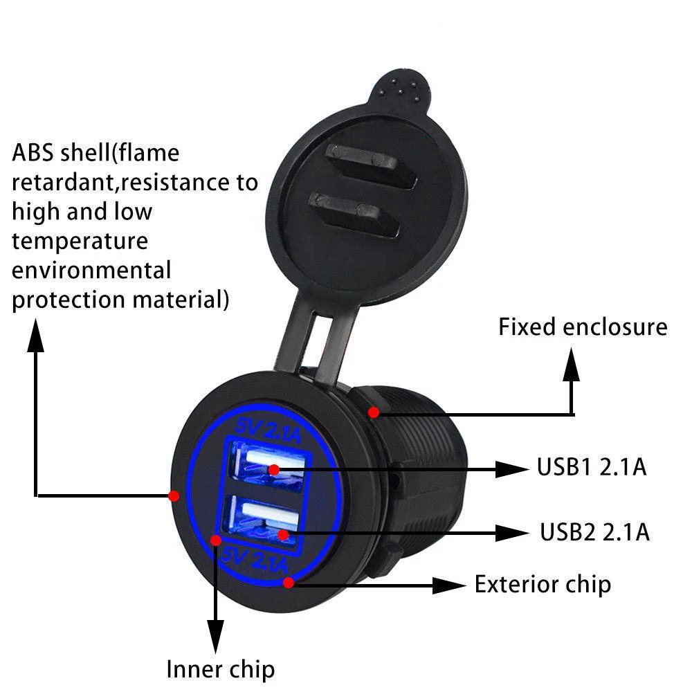 Автомобильное зарядное устройство для прикуривателя 2 1 А 12 В/24 В два USB гнезда