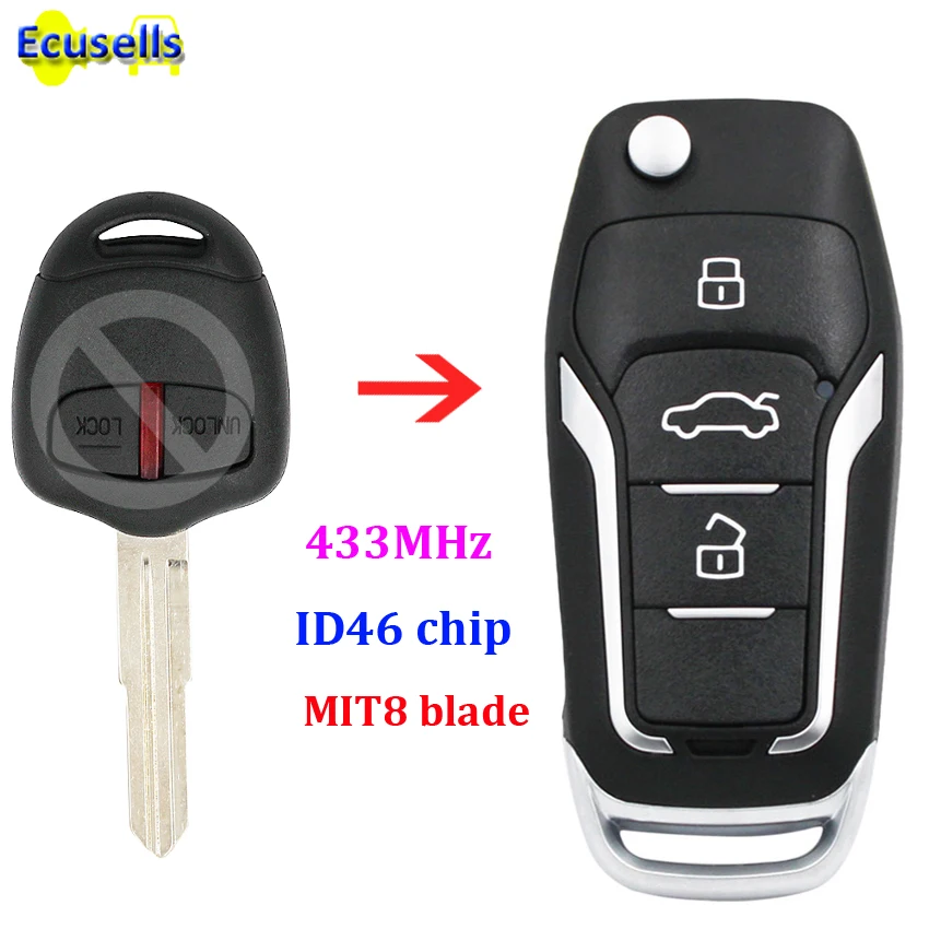 Обновленный дистанционный ключ-брелок от машины 2 кнопки 433 МГц чип ID46 для Mitsubishi