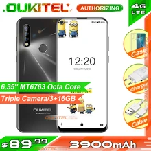 OUKITEL C17 6,35 ''MT6763 Восьмиядерный Android 9,0 смартфон 3 Гб 16 Гб 13 МП Тройная камера отпечаток пальца 3900 мАч 4G мобильный телефон