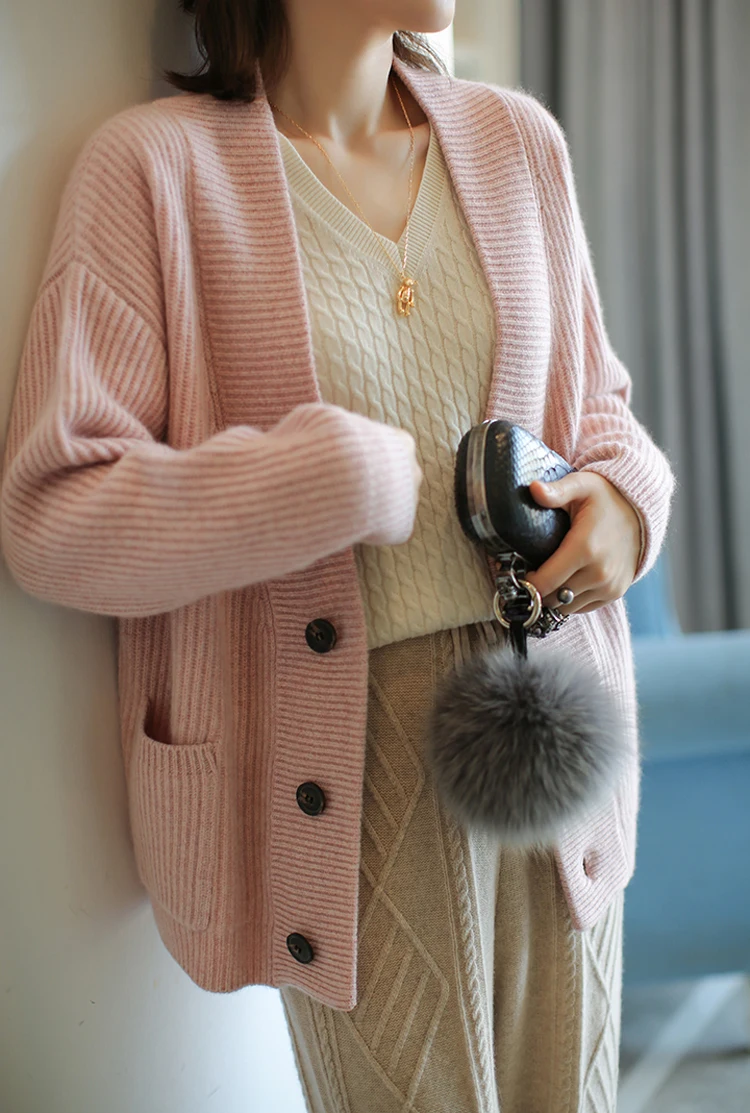 Cashmere Cardigan Women's Thicken Loose V-neck Sweater Jacket Women's Korean Cardigan Knit Cardigan Women Cashmere Cardigan Women's Thicken Loose V-neck Sweater Jacket Women's Korean Cardigan Knit Cardigan Women