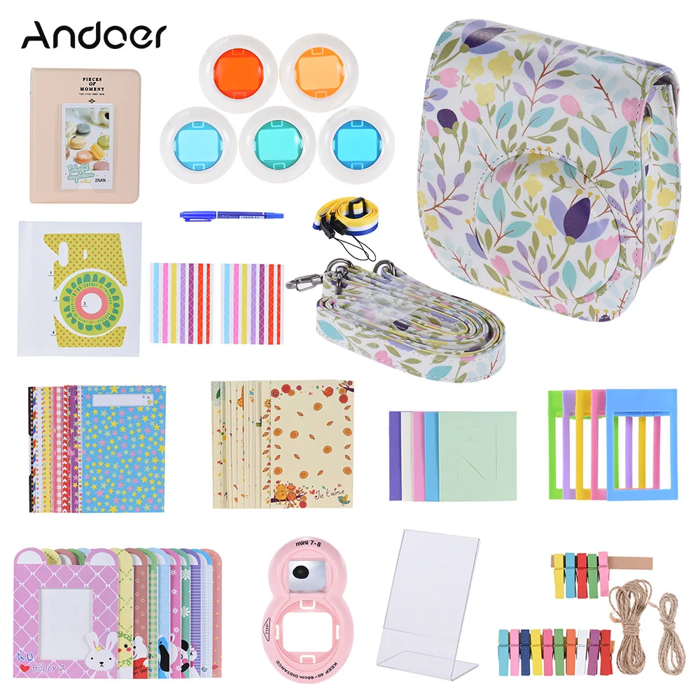 Светло-серый Andoer 14 in 1 Accessories Kit for Fujifilm Instax Mini 8/8+/8s/9 w/ Camera Case/Strap/Sticker/Selfie Lens/5*Colored Filter etc - Цвет: Светло-серый