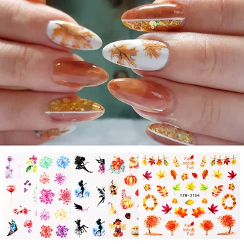 

26 Patterns Flower Series Nail Water Decals Stickers Self-Adhesive Christmas Maple Leaves Nail Art Transfer Decals Wraps Decors