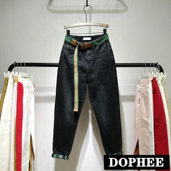 

Black Harem Pants Women's New Jeans Spring and Autumn 2019 High Waist Loose Denim Trousers Student Female Casual Pants with Belt