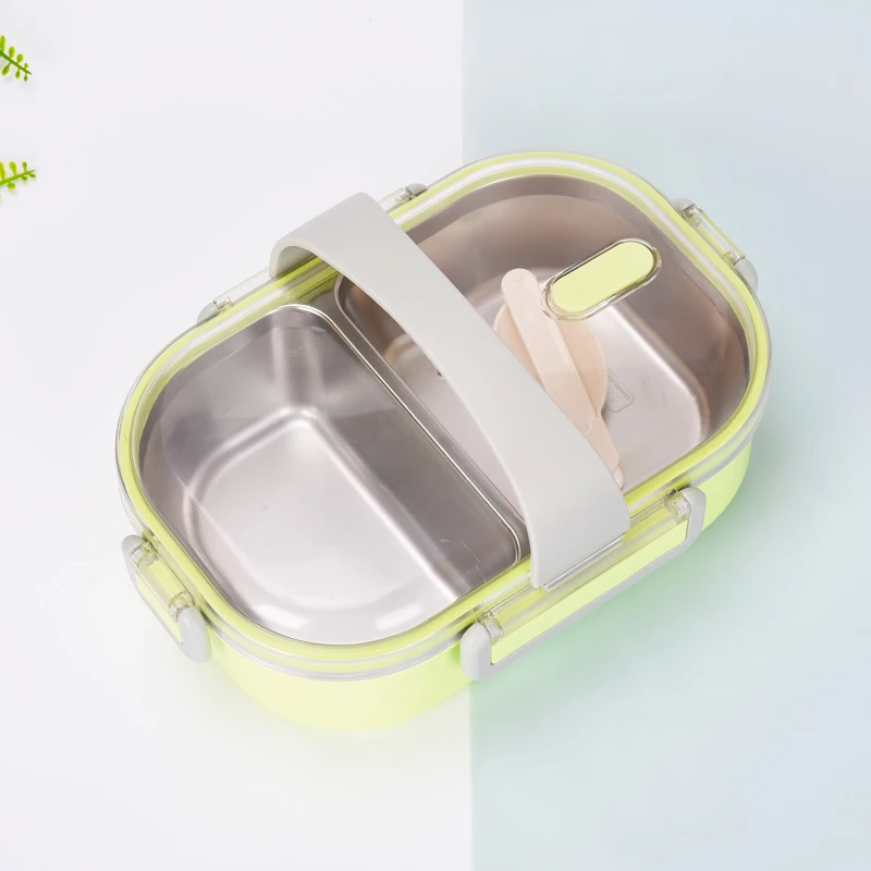 Изолированный Ланч-бокс из нержавеющей стали, контейнер для еды, пусковая коробка с ручкой, герметичный контейнер для ланча - Цвет: green