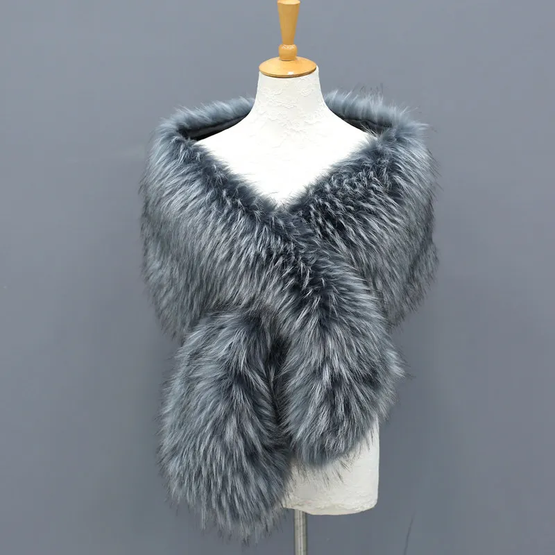 Женский широкий меховой шарф Blinger из искусственного меха с воротником из искусственного лисьего меха, шаль из меха енота, зимняя женская мода, большие накидки - Цвет: grey raccoon