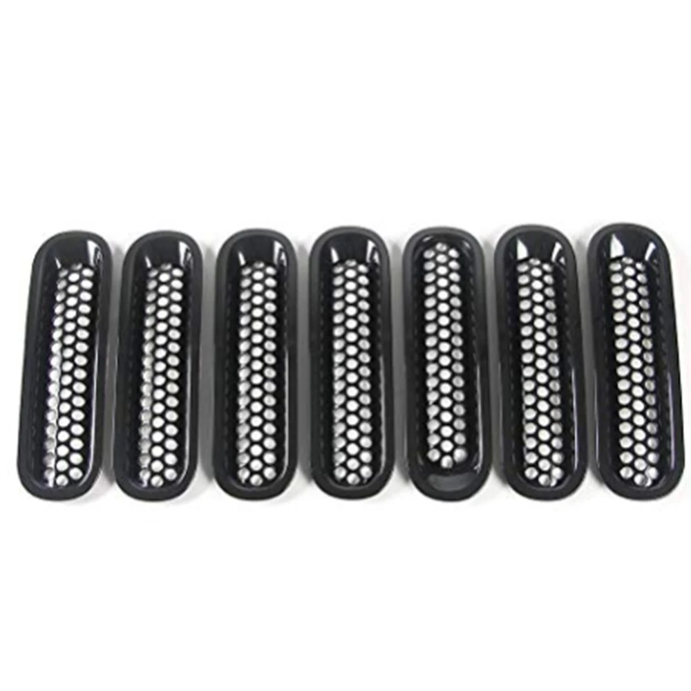 Передняя решетка сетчатые вставки+ ободки фары Накладка для Jeep Wrangler JK JKU 2007- автомобильные Внешние аксессуары ABS черный 9 шт