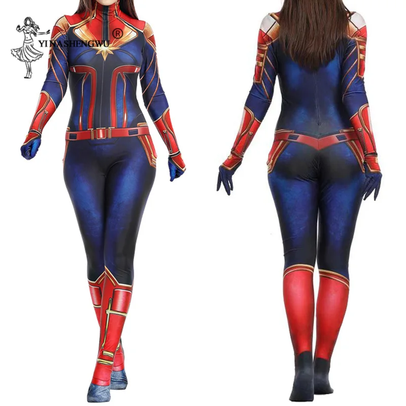 Чудо-Женщина 3D Женщины Девушки фильм версия Марвел Капитан Carol Danvers костюм зентай для косплея боди супергероя костюм комбинезоны