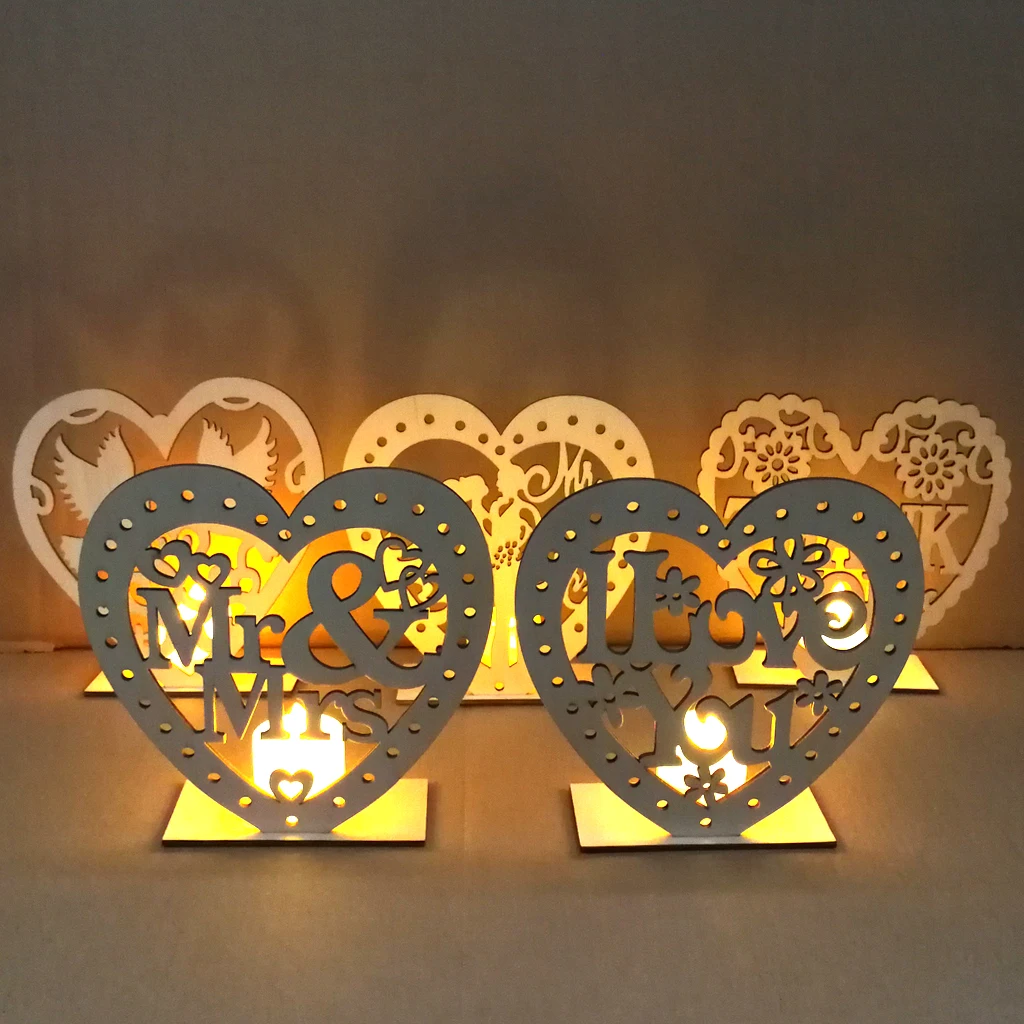 Wedding Heart Wooden Mr Mrs Pendant Table Decoration LED Light Candle Wedding Party Supplies For Adults Favors decor June 11