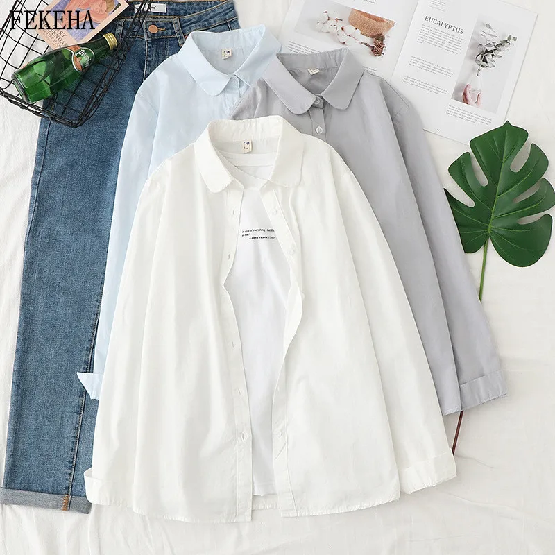 

Blouses Women Cotton Long Sleeve Shirts Solid Turn Down Collar Casual White Ladies Tops 2020 Spring Blusas Femininas