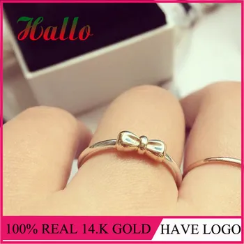 

Hot Sale Women 100% Real 14K Gold Bow Ring.Wedding Rings for Women.Christmas Fine DIY Pearl Jewelry.Vintage Ring Gift Sets