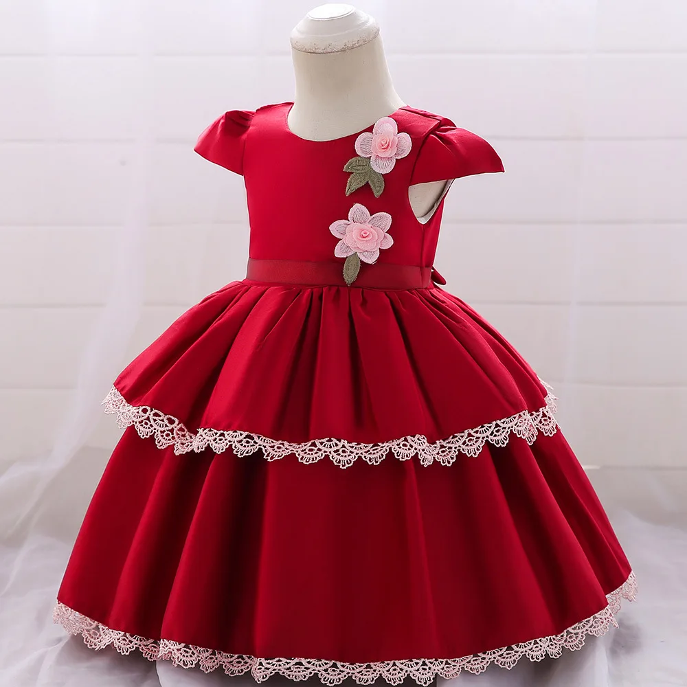 От 0 до 1 года платье для новорожденных девочек Высококачественная аппликация милые элегантные платья принцессы с пышными цветами для девочек