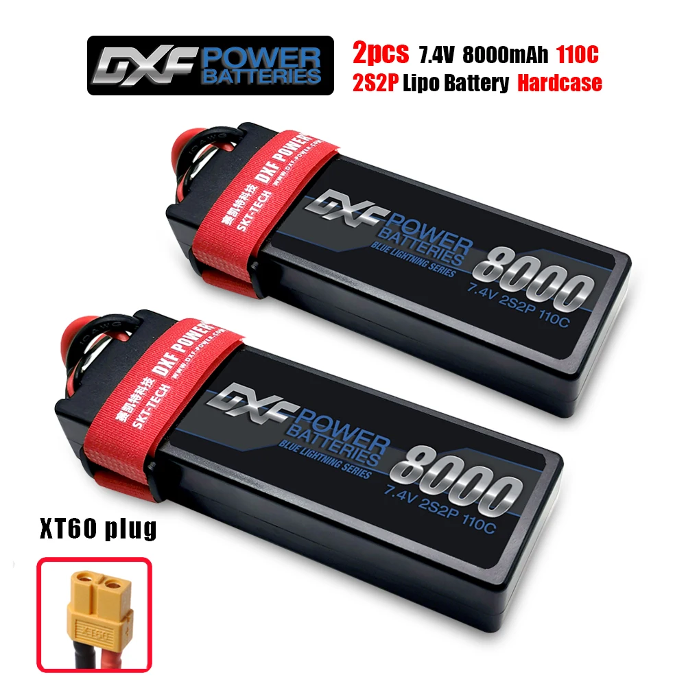 2 шт. DXF 2S 7,4 V 8000mAh 110C-220C аккумулятор жесткий чехол Deans/T XT60 XT90 XT90S TRXX для автомобиля вертолета квадрокоптера грузовика лодки - Цвет: XT60 Plug