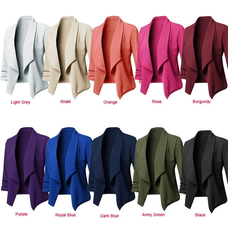 Women Solid Blazers Cardigan Coat Long Sleeve Female Blazers and Jackets Ruched Asymmetrical Casual Business Suit Outwear