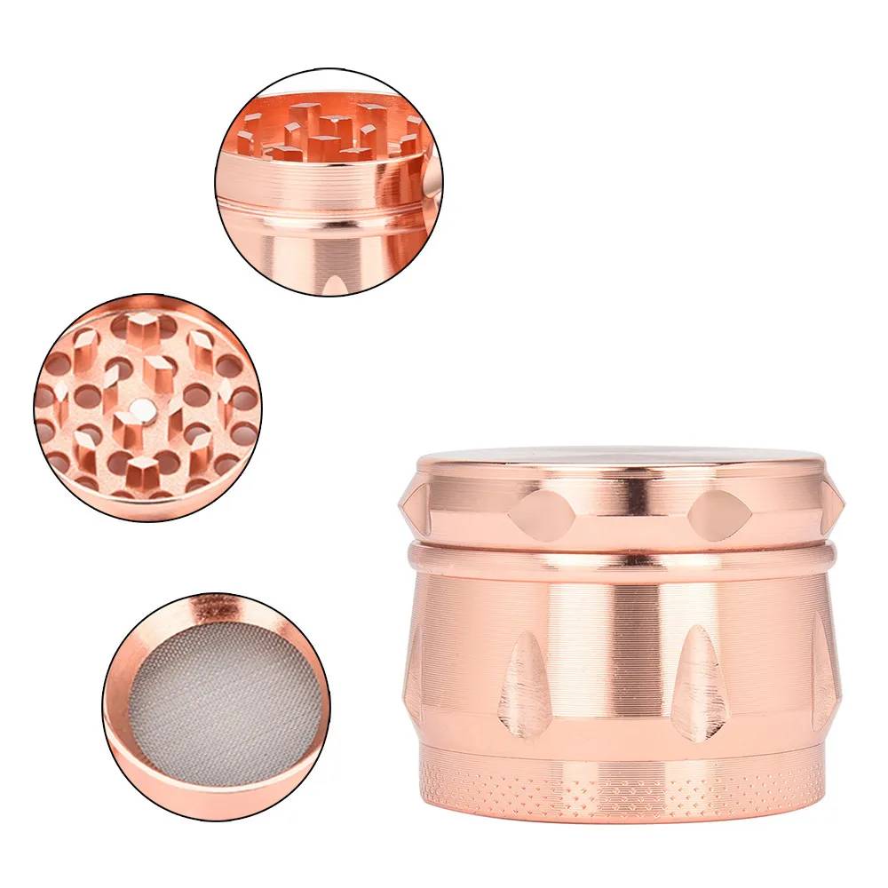 rose gold Измельчитель табака, сигареты Творческий 4-секционный измельчитель 40 мм металла для трав и специй мельница измельчитель для специй машины для очистки кожуры, терки Cursher L1021 - Цвет: rose gold