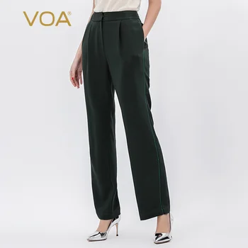 

VOA Dark Green Heavy Stretch Silk Pocket Butt Insert Bag Light Color Arch Needle Simple Commuter Smoke Pipe Pant K1002