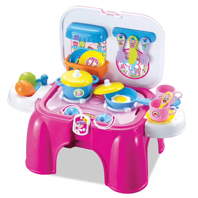 

Children Play House Kitchen Set Multi-functional wan ju deng Portable Storage with Sound