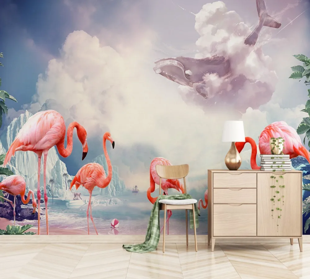 

Drop Shipping Minimalist Glacier Scenery Sea Flamingo TV Background Wall Custom 3d Living Room Wallpaper Girl Bedroom Mural