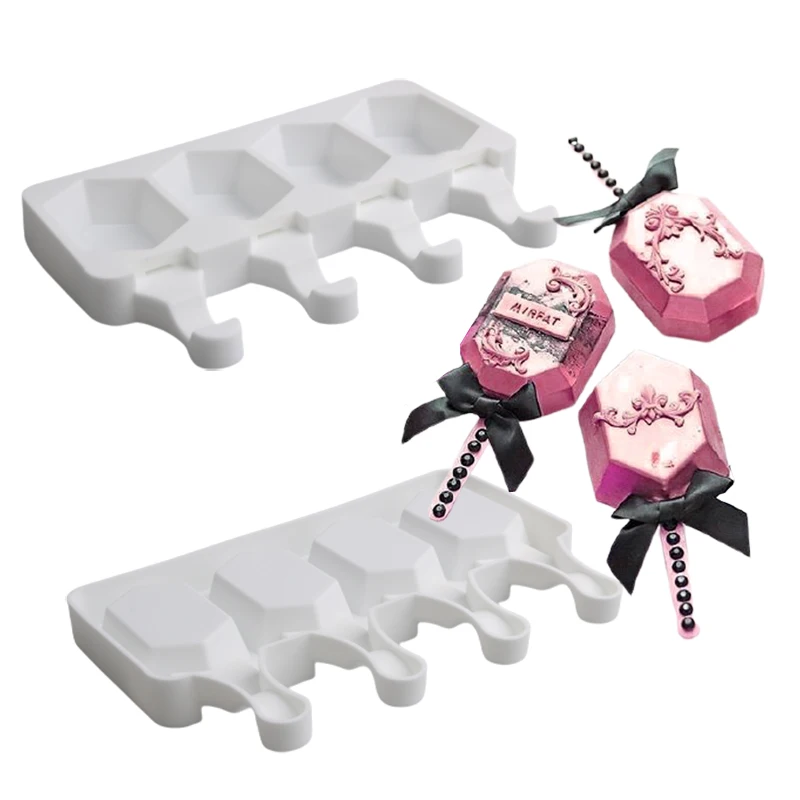 Description Picture 6 of itemMeibum 4 Cavity Juice Cube Tray Ice Cream Molds Summer Silicone Popsicle Moulds and 50 Wooden Sticks Kitchen Dessert Tools